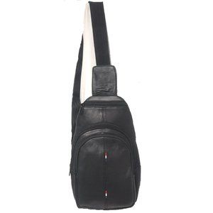 Genuine Lamskin Leather Shoulder / Sling/ Chest Body Bag Black #2226